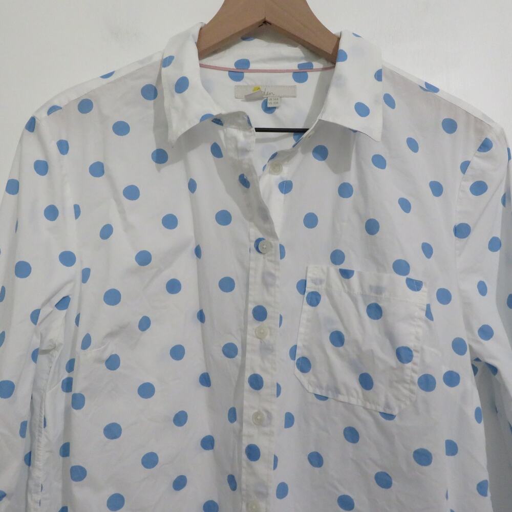 Boden Women Sz 10 White Blue Polka Dot Classic Shirt Long Sleeve Button Down - Picture 3 of 8